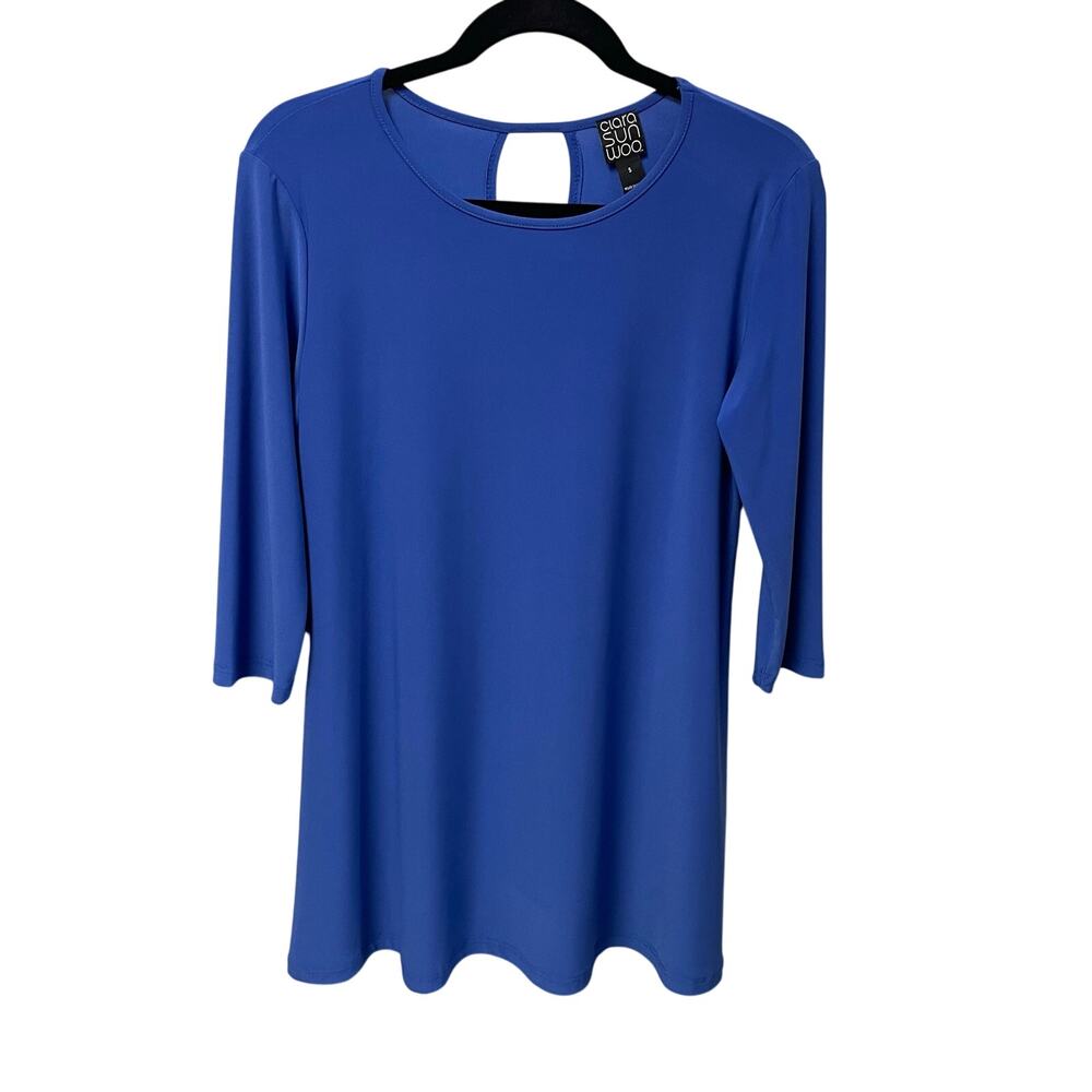 Clara Sun Woo Spandex Blend Keyhole Cutout Blue Tunic Top Womens Small - Picture 1 of 6